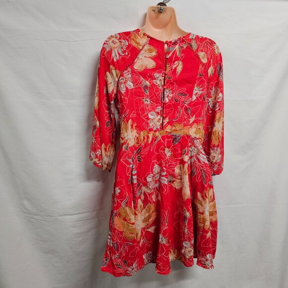 Free People Boho Flared Mini Dress Women Size 4 Red - Picture 11 of 15
